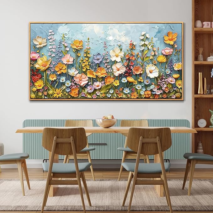 PHAOHUAXM Large Canvas Wall Art For Living Room Dining Room Mural Vintage Print Picture YAbstract Colored Floral Wood Frame Wall Decor Artwork For Farmhouse Kitchen Bedroom Home Decoration30x60 In