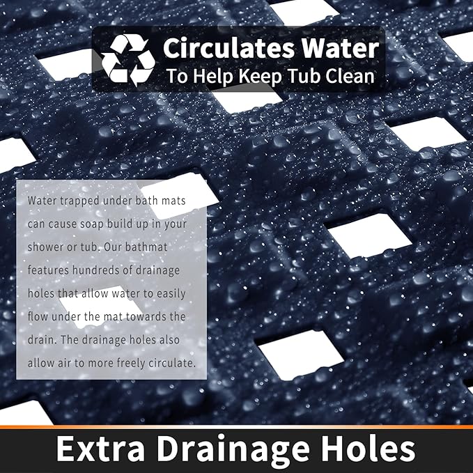 Yimobra Non Slip Bath Mat, Super Strong Suction Cups,34.5"x15.5"Long Tub Mat with Drain Holes, Machine Washable Fast Draining Shower Mats, Bathroom Essentials,Navy Blue