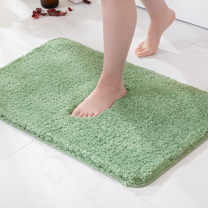 MIULEE Extra Thick Non Slip Bathroom Rug Shaggy Soft Bath Mat Plush Microfiber Absorbent Water for Shower Tub Machine Washable (Sage Green, 24x44 Inches)