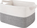 OIAHOMY Woven Storage Basket for Shelves, Rectangle Cotton Rope Baskets for Organizing, 13 x 10 x 9 in, Storage Bins for Dog Toys,Towel,Books,Gift,Grey and White
