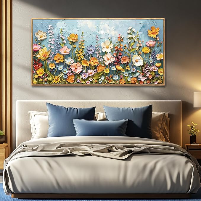 PHAOHUAXM Canvas Wall Decor For Living Room Dining Room Mural Vintage Print Picture YAbstract Colored Floral Wood Frame Artwork For Farmhouse Kitchen Bedroom Corridor Home Decoration Mural 24x48 In