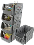Stackable Plastic Bins - 4pc Gray Large Plastic Stackable Storage Bins 28in Tall Organizer for Home and Kitchen
