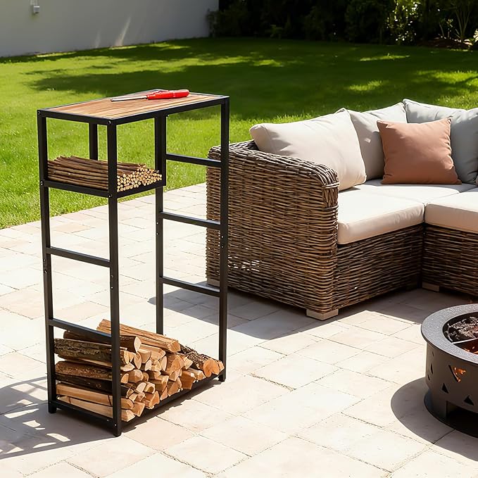 Indoor Firewood Rack - 23 x 39 Inches Durable Firewood Holder for Indoor and Outdoor Use - Elegant Fireplace Storage Solution & Stylish Home Decor