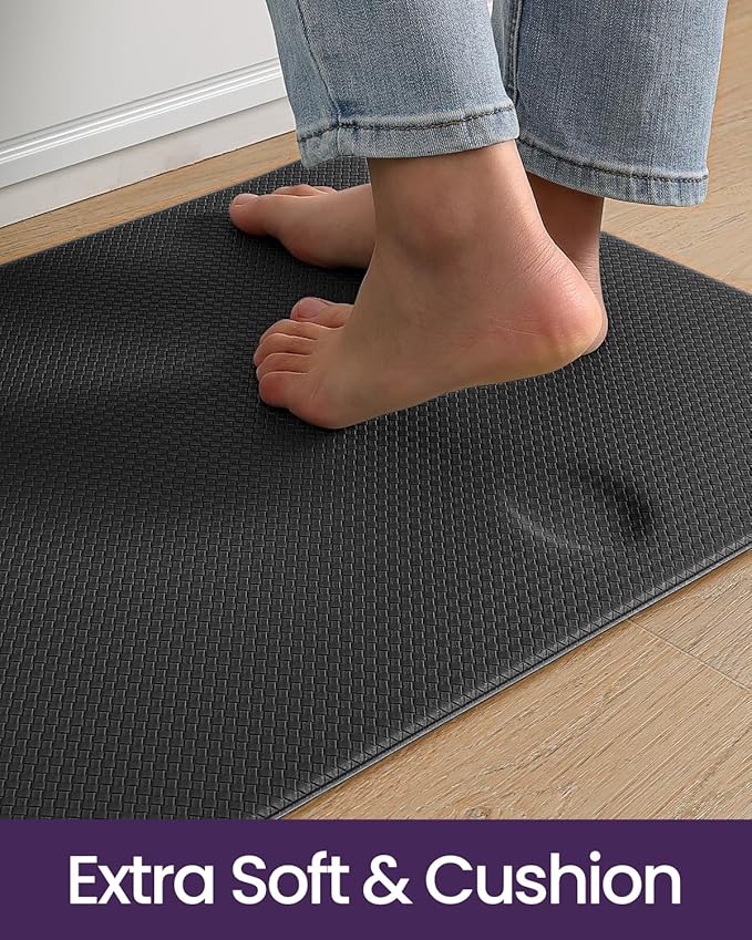 DEXI Kitchen Floor Mats Cushioned Anti Fatigue, 23x71, Large Wide Standing Runner Rug Waterproof, Comfort Memory Foam Padded for Front Sink Laundry, Black