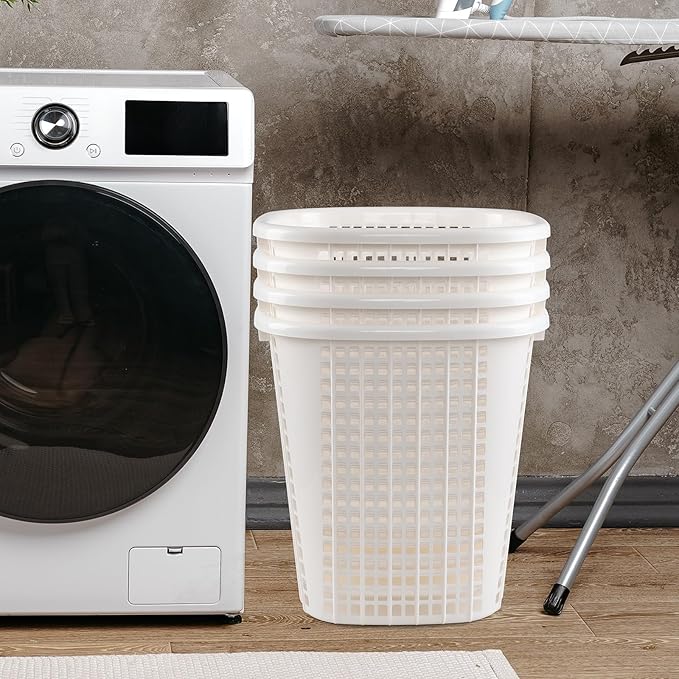 Plastic Laundry Basket Hamper Organizer with Built-In Carry Handles, Tall Hamper for Closet, Dorm, Bedroom, 6 Pack, White