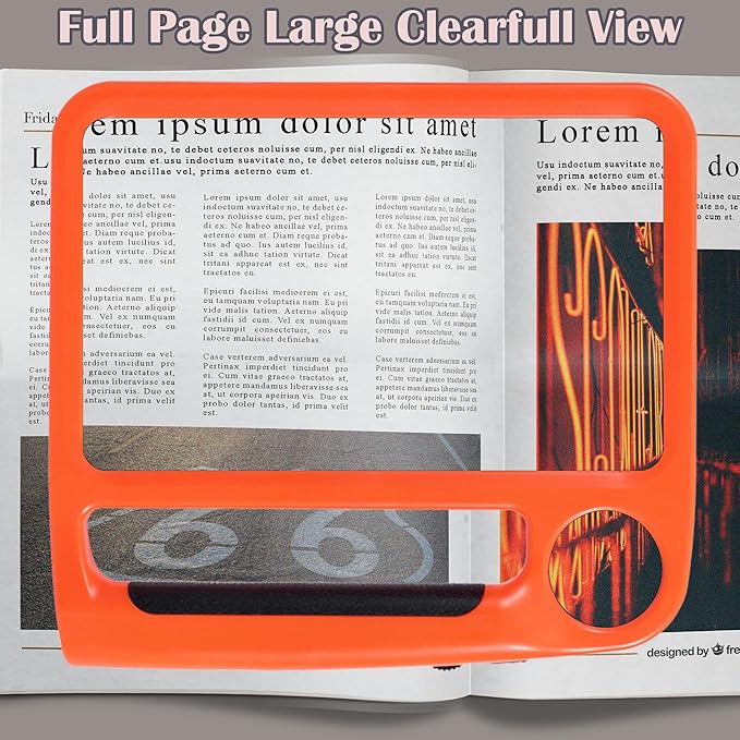 5X 10X Full Page Magnifying Glass for Reading, Rechargeable with 48 Adjustable LED Lights & 3 Light Modes, Comfort-Grip & Lightweight Handheld Magnifier for Seniors, Reading Aid, Low Vision(Orange)