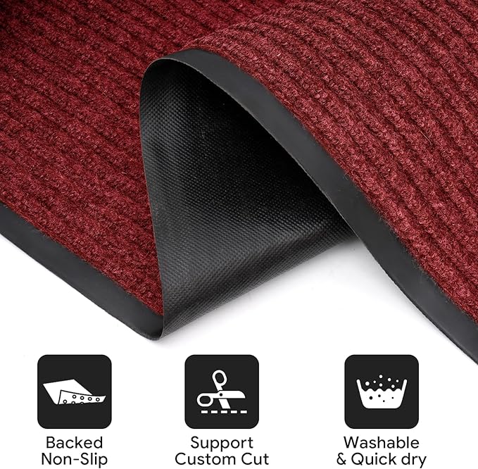 tonchean Commercial Grade Door Floor Mat 3x10Ft Heavy Duty PVC Non-Slip Entrance Mat Indoor Outdoor Runner Rugs, Brush Step Entrance Mats for Corridor, Kitchen, Home, High Traffic Area, Red