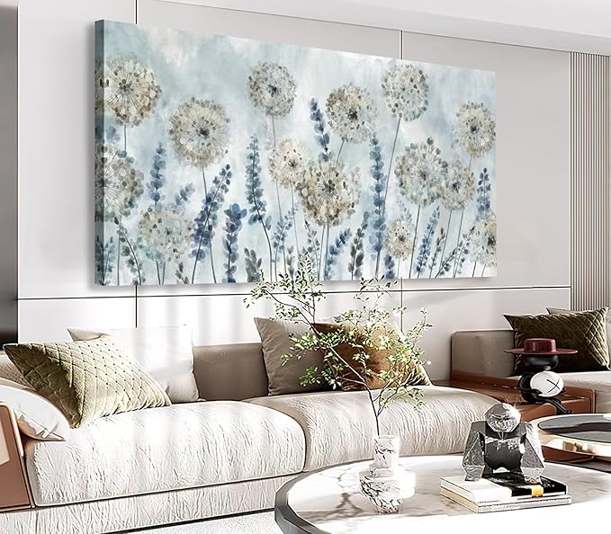 VEAEE Farmhouse Canvas Wall Art - Flowers Dandelion Wall Pictures,Living Room Decor,Nature Artwork Prints Abstract Grass Paintings for Bedroom Home Office Decoration 24"x48"