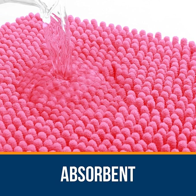 OLANLY Bathroom Rugs Sets 3 Piece, Soft Absorbent Chenille Bath Mats and U-Shaped Contour Toilet Rug, Quick Dry, Home Decor Accessories, Bath Mat Set for Bathroom (36"x24"+24"x16"+24"x20", Hot Pink)