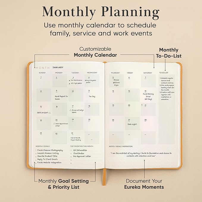 2026 Planner, Daily Journal & Gratitude Journal All-In-One with To Do List, Self Care Prompts & Habit Tracker - 7 x 10 - Orange