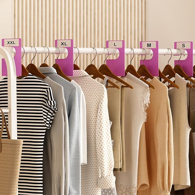 32 Pack White Clothing Rack Size Dividers Plus 75 Labels (1 Inch) and 30 Large Blank Labels, Large Rectangular Clothing Closet Dividers (Purple)