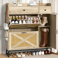 Shoe Cabinet with 2 Flip Cabinets & Side Cabinet, Shoes Cabinet with Adjustable Shelves, Shoe Storage Organizer for Entryway, Hallway Living Room, Space-Saving, Rustic Oak