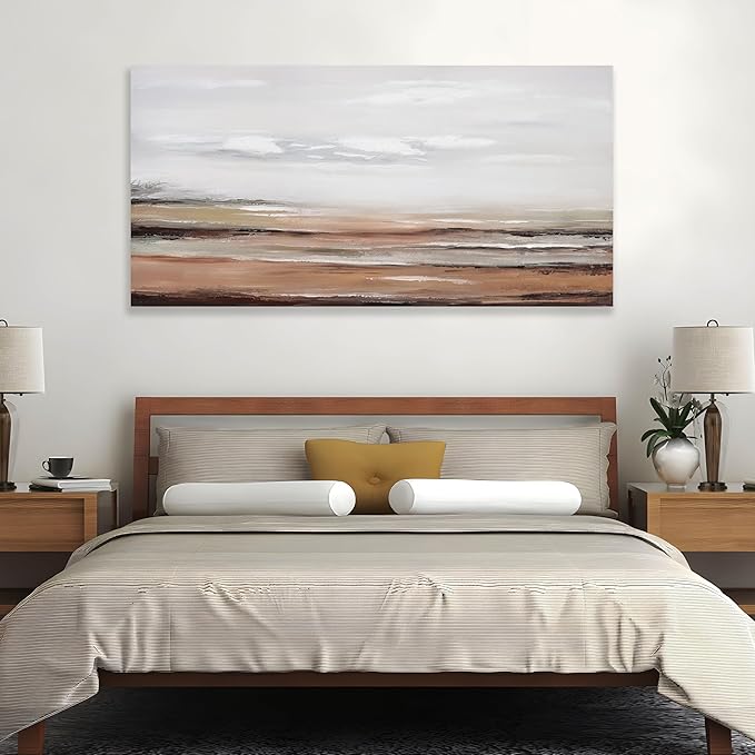 Framed Abstract Wall Art Wall Decor Modern Canvas Abstract Wall Art Brick-Red and Greyish White for Living Room Bedroom Dining Room Home Office Decor 29"x58"