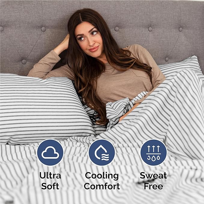 Twin XL 4 Piece Sheet Set - Cooling and Breathable Bed Sheets - Hotel Luxury Bed Sheets for Women, Men, Kids and Teens - Deep Pockets - Easy Fit - Soft and Wrinkle Free - Twin XL Grey Stripes Sheets