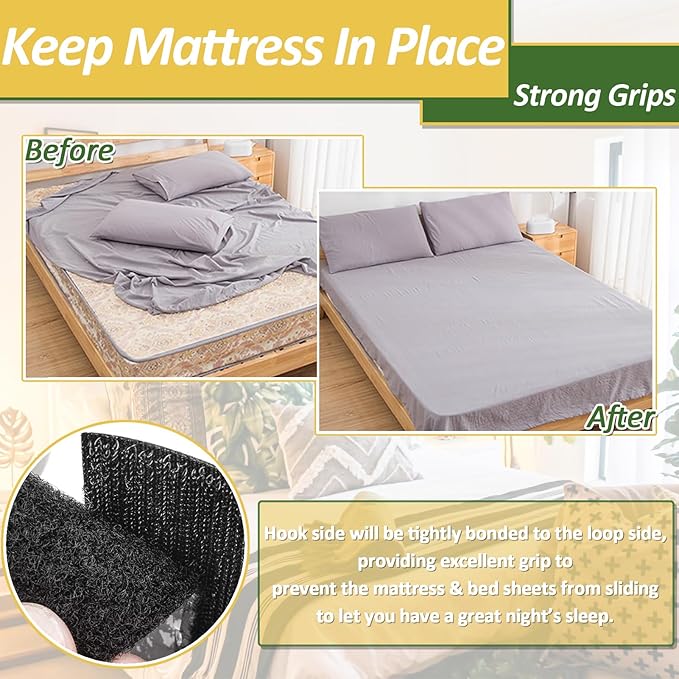 TEUVO 11cm(4.3") X 6M(19.7FT) Non Slip Couch Cushion Grips Holders Mattress Pads Strips Keep Mattress Bed Sheet Sofa Couch Cushion from Sliding Self Adhesive Hook and Loop Tape for Mattress Furniture