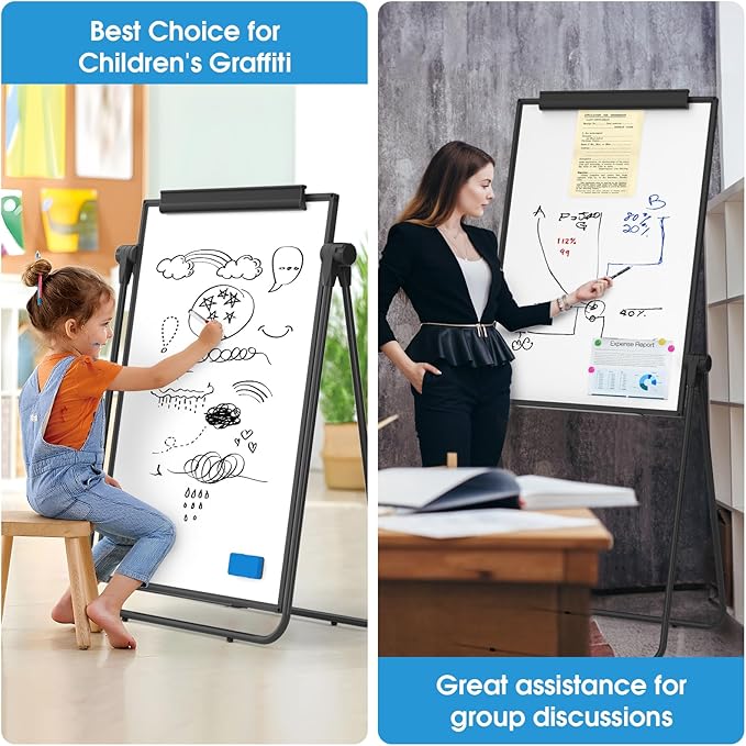 MaxGear Large White Board Easel Stand, 40" x 28" Double Sided Dry Erase Board with Stand, Height Adjustable and 360 Degree Rotation Classroom Easel for School, Home & Office Flip Chart Stand