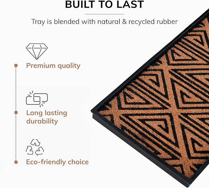 Anji Mountain Heavy Duty Waterproof Rubber Shoe Storage Mat Organizer/Boot Storage Tray Multi Use for Entryway with Coir, Tan Insert, Fits 4 Pair (46.5" Wide)