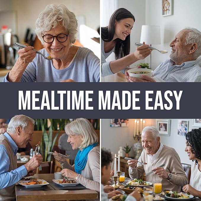 BUNMO Weighted Utensils for Hand Tremors - Elderly, Weak Hand Grip & Handicapped - Stainless Steel - Eat Independently - Weighted 3 Piece Set