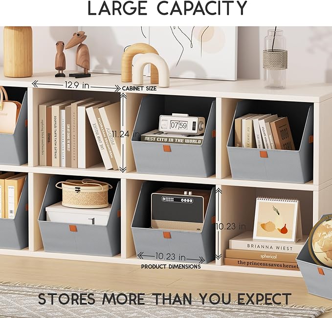 Fabric Closet Storage Cubes - 8 Pack Square Storage Bins with Dual Handles for Clothes, Towels, Toys, Cube Storage Organizers for Bedroom, Nursery, Shelves, Closet, Small Spaces, Grey