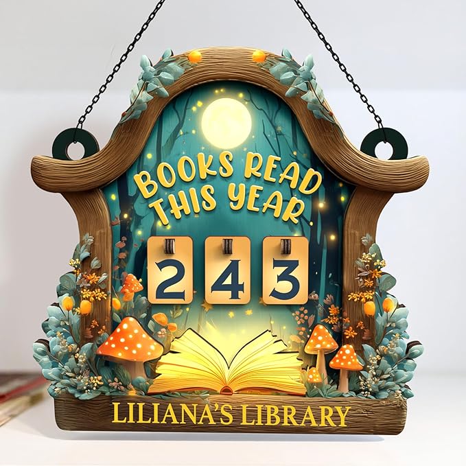 Personalized Book Tracker, Books Read This Year Counter Sign, Whimsical Mushroom Bookshelf Decor, Fantasy Home Library Accessories, Halloween Christmas Bookish Gifts for Women, Book Lovers, Readers