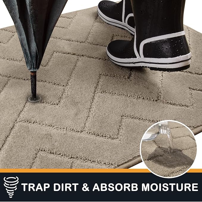 PURRUGS Dirt Trapping Door Mat 32" x 47", Non-Slip Machine Washable Entry Rug, Shoe Scraper, Dog Doormat, Super Absorbent Welcome Mat for Front & Back Door, Muddy Wet Shoes & Paws, Taupe