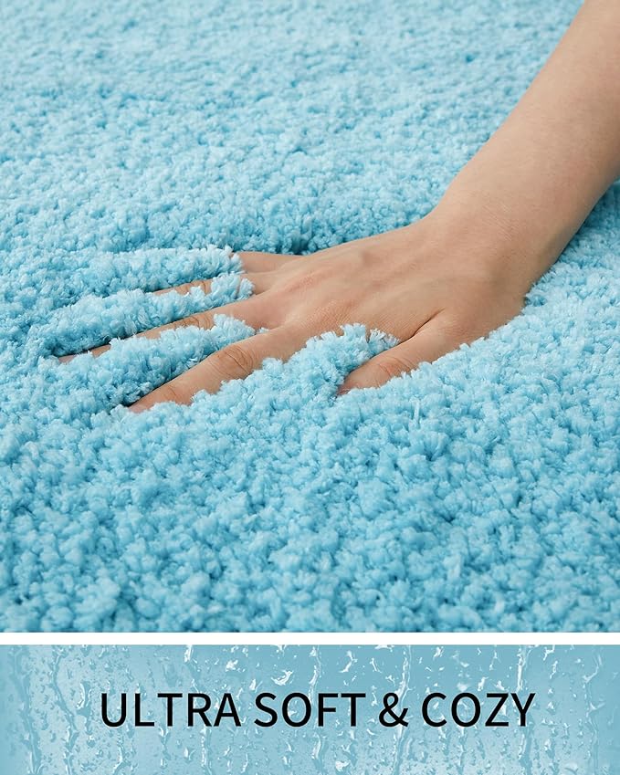Bathroom Rugs, Ultra Thick Shaggy Soft Microfiber Absorbent Bath Rug, High Density Foam Latex Non Slip Backing, Machine Washable Bath Mats for Bathroom Floor & Sink 24x17, Teal
