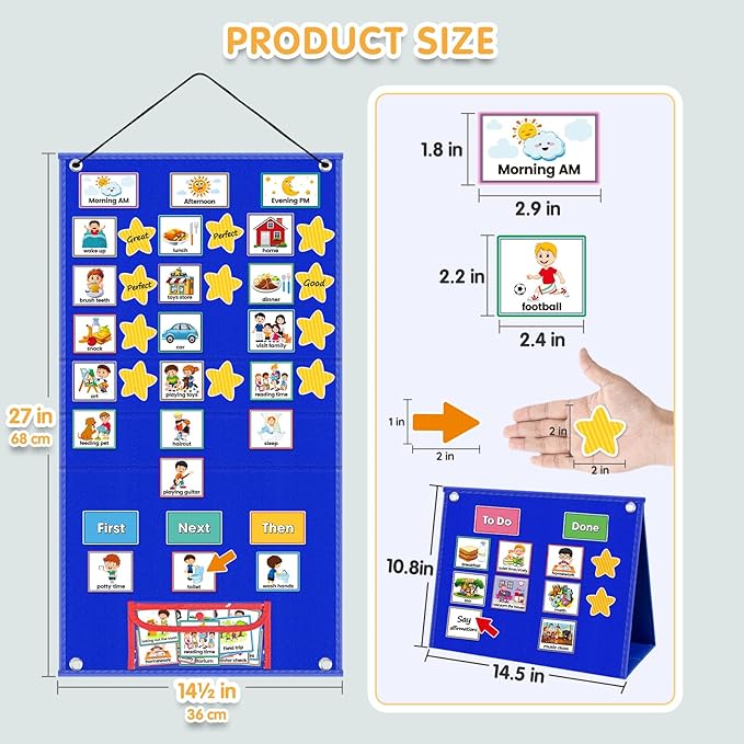 Large Visual Schedule for Kids with Autism Chore Chart for Kids Daily Routine Chart Autism Learning Materials Toddler Planning Board Visual Schedule for Classroom, Home with 124 Cards (Blue)