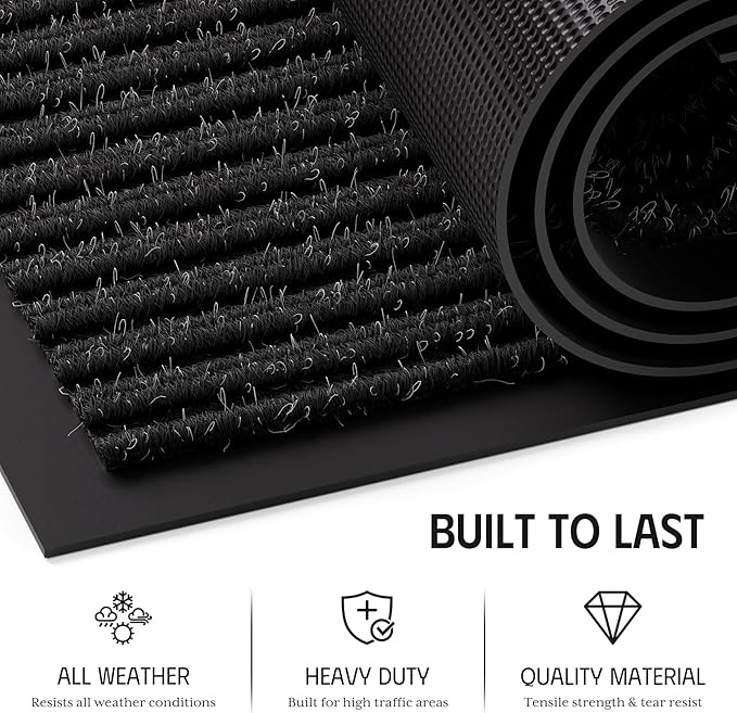 Front Door Mat 4' x 6', Low Profile Welcome Mat, Non-Slip Door Mat Outside Entrance, Muddy Mats for Indoor Outdoor, Absorbent & Resist Dirt, Heavy Duty Commercial Floor Mat for Entryway, Black
