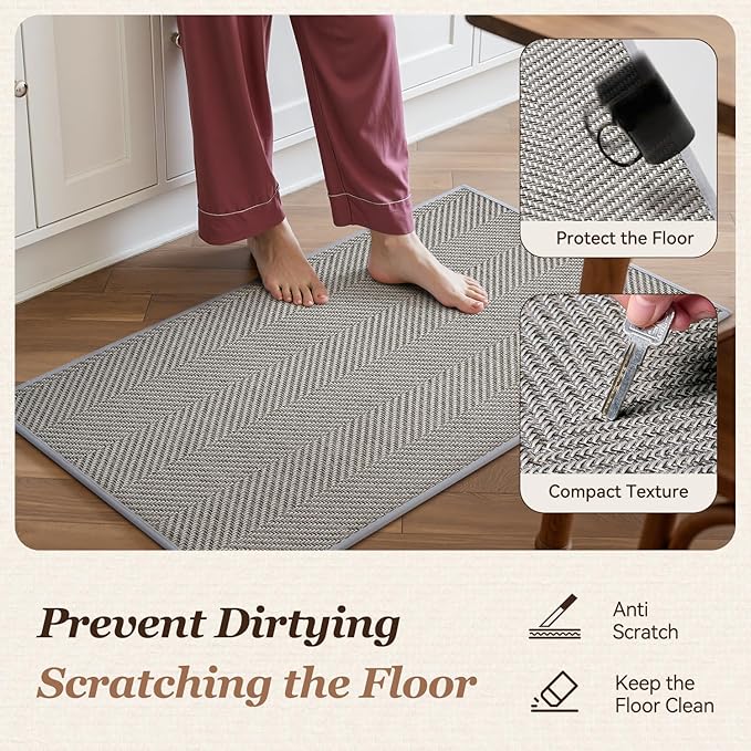 AMOAMI Kitchen Mats for Floor, Non Slip Washable Kitchen Rugs Absorbent Quick Dry and Easy to Clean, Kitchen Runner Rugs for Kitchen in Front of Sink, 20“*70”, Grey