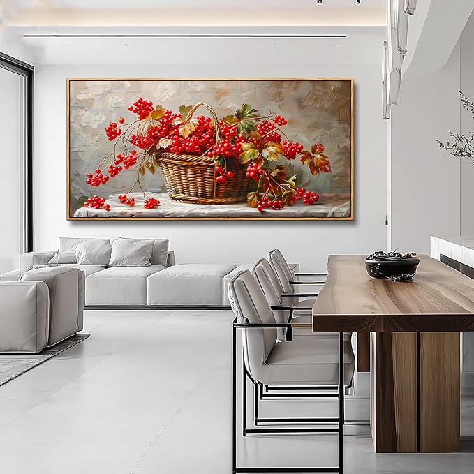 PHAOHUAXM Large Canvas Wall Art For Living Room Restaurant Wall Decor For Office Bedroom Abstract Red Fruit Mural Wooden Frame Printing Picture Artworks Wall Painting Modern Home Decoration 30"X60"