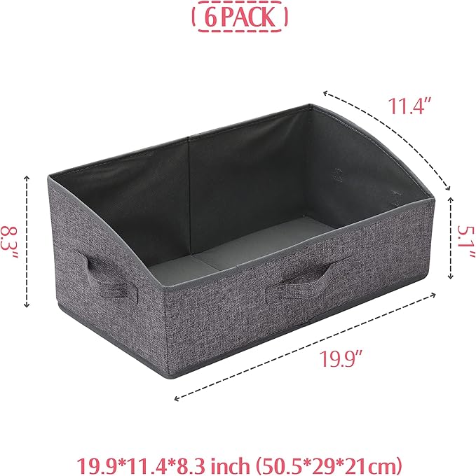 6 Pack Trapezoid Large Foldable Closet Storage Bins with Handle, Fabric Storage Organizer Cube Colth Containers Linen Box Shelf Baskets for Clothes Clothing Shelves Wardrobe