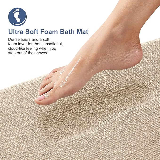 OLANLY Thick Memory Foam Bath Mat Rug 40x32, Extra Soft Absorbent Bathroom Rug, Quick Dry Bath Mats, Non-Slip, Machine Washable Carpet for Bathroom, Tub and Shower, Home Decor Accessories, Beige