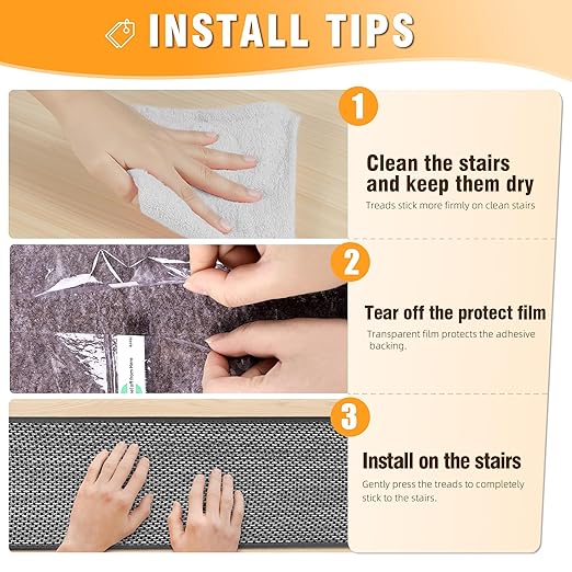 Deerly 15pcs Stairs Treads and 1 Landing Carpet, Breathable Linen Stair Carpet Non Slip for Wooden Steps Peel and Stick Stairs Runner Indoor Self-Adhesive Treads Stair Covers Mat 8"X30" and 30"X30"