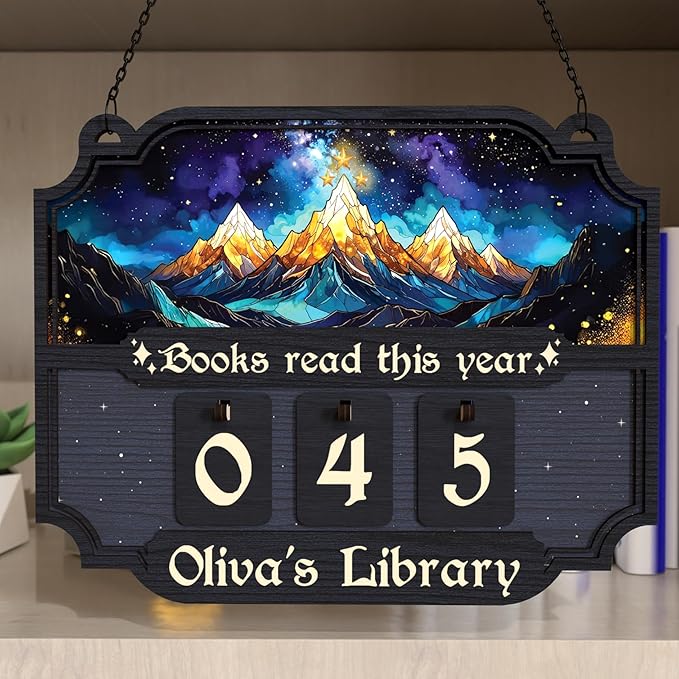 Custom Book Tracker Sign, Personalized Books Read This Year Counter with Name, Wooden Reading Tracker Frame, Book Lover Gift for Readers, Librarians, Writers, Home Library Bookshelf Decor