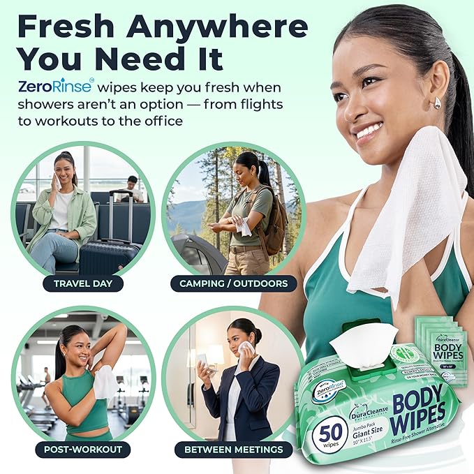 Body Wipes for Women - Sensitive Skin (Gentle Clean) - 2 Pack (108 Wipes), Extra Moist No-Rinse Bathing Wipes, Waterless Shower Alternative for Travel, Gym & Women's Hygiene