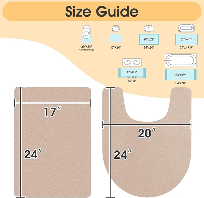 Ultra Thin Bath Mat, Upgrade Backing Non Slip Thin Bath Mats Fit Under Door, Quick Dry Ultra Absorbent Bathroom Rugs, Machine Washable Bath Rugs for Bathroom, Bathtub & Kitchen, Taupe/Solid/2 Piece