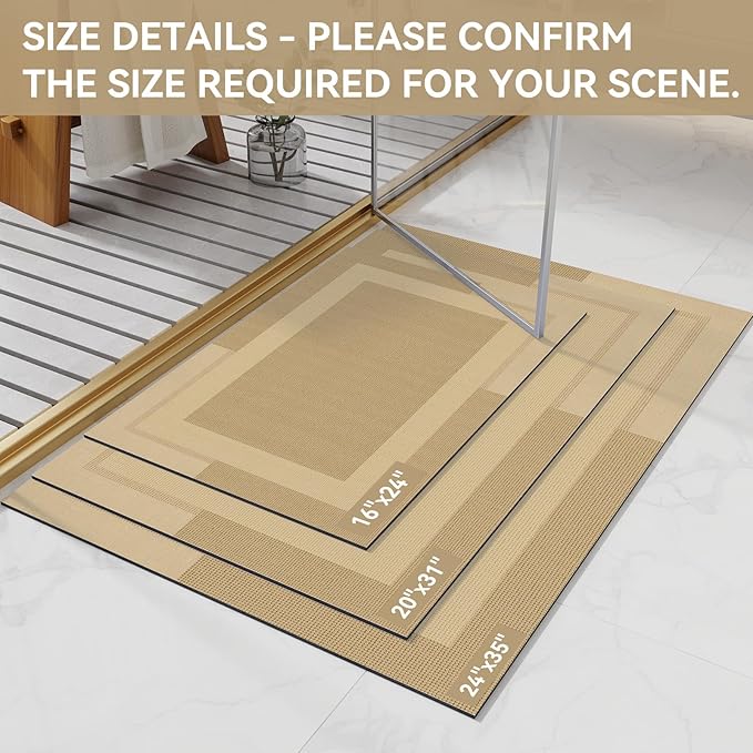 Non Slip Bath Mat, Rubber Backing Ultra Thin Bathroom Rugs Fit Under Door Quick Dry Super Absorbent Washable Bath Rug Shower Mat for Bathroom Floor Bathtub Shower Sink, Easy Care Brown 24"x 35"