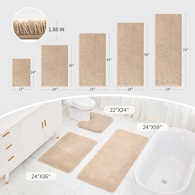 Beige Toilet Rug 22x24 Non Slip Fluffy Toilet Floor Mat U Shaped Washable Bathroom Contour Rug for Toilet Absorbent Thick Toilet Carpet