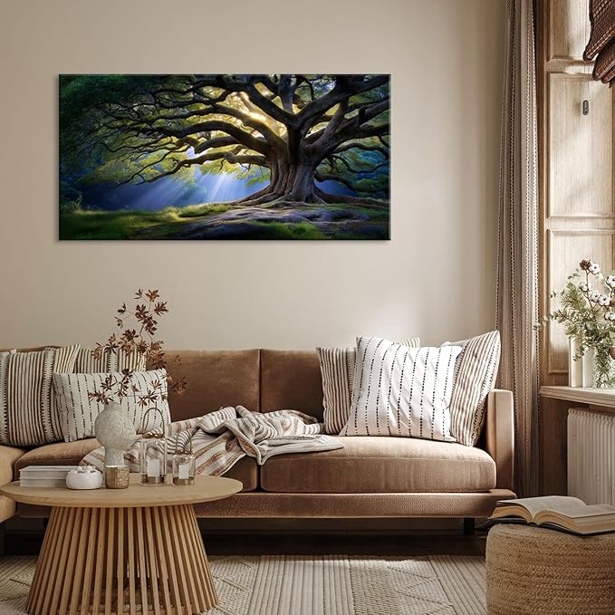 Beautiful Green Tree Scenery Wall Art for Living Room Office Scenic Landscape Nature Art Deco Brown Painting Prints Elegant Canvas Artwork Over The Couch Bedroom Decor Extra Large