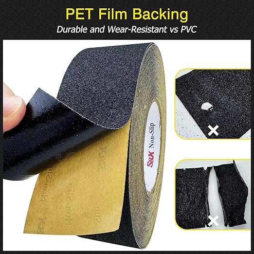 S&X Heavy Duty Anti Slip Grip Tape - 3" x 60', Grit 60 - Non-Skid Traction Roll for Outdoor Stairs, Steps, Ramps, Boats, Decks - Waterproof, Weather & Wear Resistant, Black