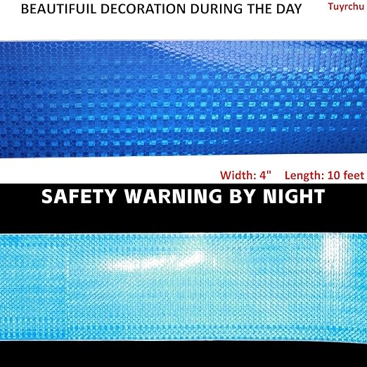Industrial Reflective Tape Blue 4 inch for Cars, Outdoor Waterproof Hazard Conspicuity Warning Marking Tape (10 feet)