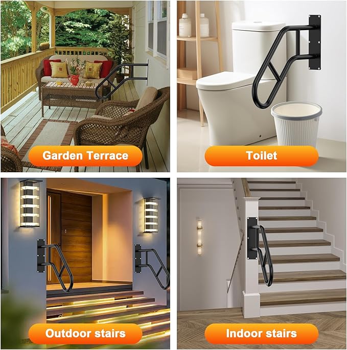 Handrails for Outdoor Steps ，22.8" Stair Railing Indoor1-3 Step, U-Shaped Safety Handrails for Kids, Elderly, Pregnant Women, Disabled (2 Pack Upgraded U-Shaped handrail)