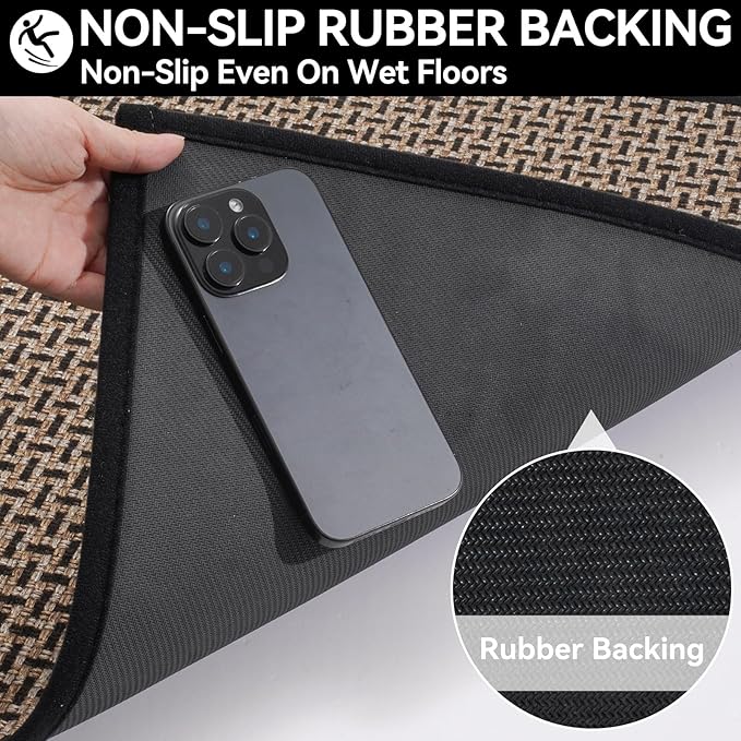 Door Mat 24x72 Dirt Resistant and Absorbent, Non-Slip Rubber Backing Floor Mats, Easy Clean Low-Profile Doormat for Entryway, Front Door, Inside Entrance Black