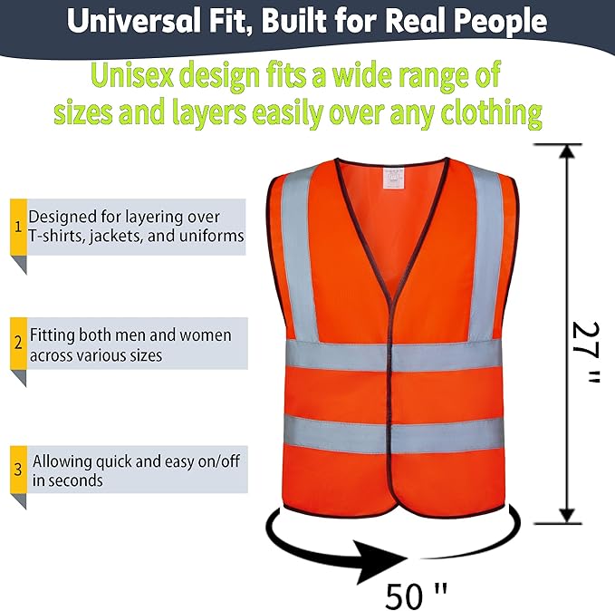 NOBONDO High Visibility Reflective Safety Vests 10 Pack - Enhanced 360 Visibility with Additional Hi Vis Reflective Strips - Breathable Mesh, Bulk Pack for Construction, Traffic, Running, Security