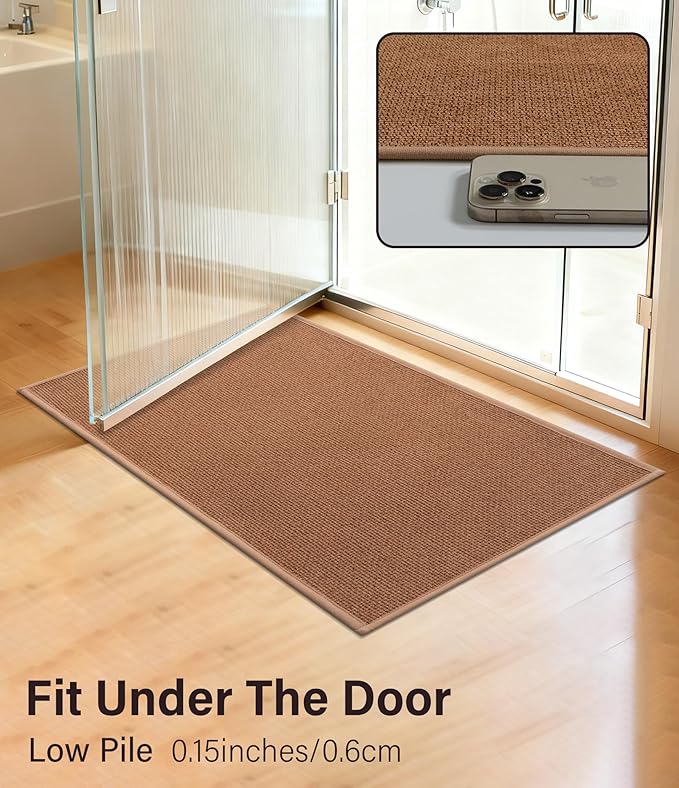 YIHOUSE Bathroom Rugs Mats Sets 3 Pieces, Ultra Thin Bath Mat Absorbent Non Slip Bath Rugs for Bathroom Washable, Shower, Sink, Laundry (Orange, 3 Pieces)
