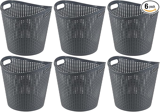 6 Packs 30 L Easy Carry Laundry Hamper, Plastic Ventilated Laundry Basket Clothes Bin, Grey