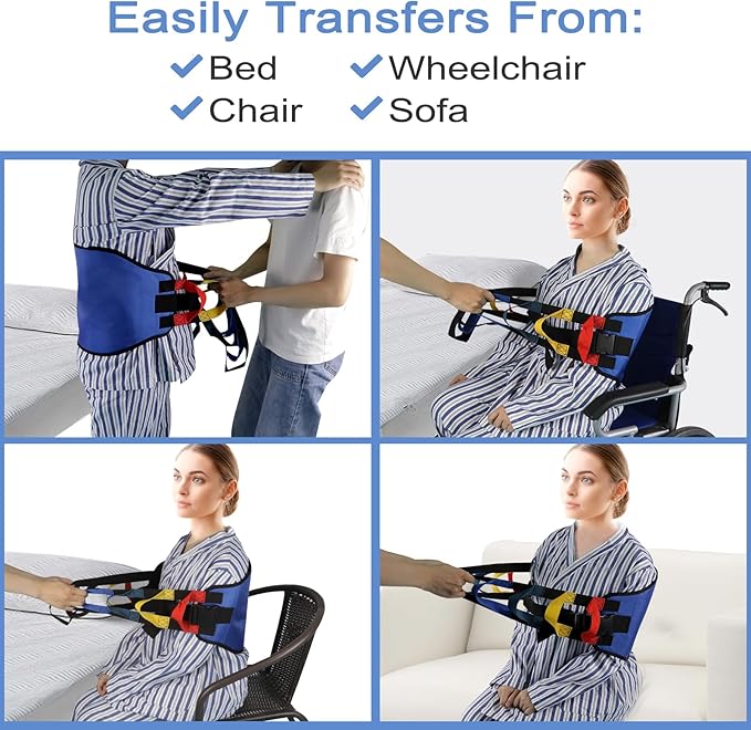Transfer Belt Transfer Sling - Padded Gait Belt - Heavy Duty Patient Lift, Mobility Standing and Lifting Aid for Disabled, Elderly, Injured - Safely Move from Bed and Wheelchair (Blue)
