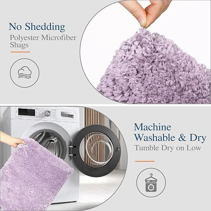 Walensee Contour Rug (20x24, Lavender) Non Slip Bath Mat for Bathroom Water Absorbent Soft Microfiber Shaggy Mat Machine Washable U Shape Toilet Rug