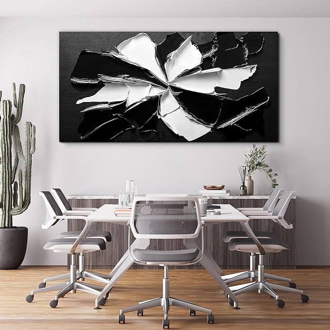 Abstract Wall Art Decor Modern Large Wall Art Pictures for Living Room Abstract Canvas Art Wall Decor Oversized Black and White Wall Art Prints Flowers Artwork for Walls Office Home Decorations 39" X 78"