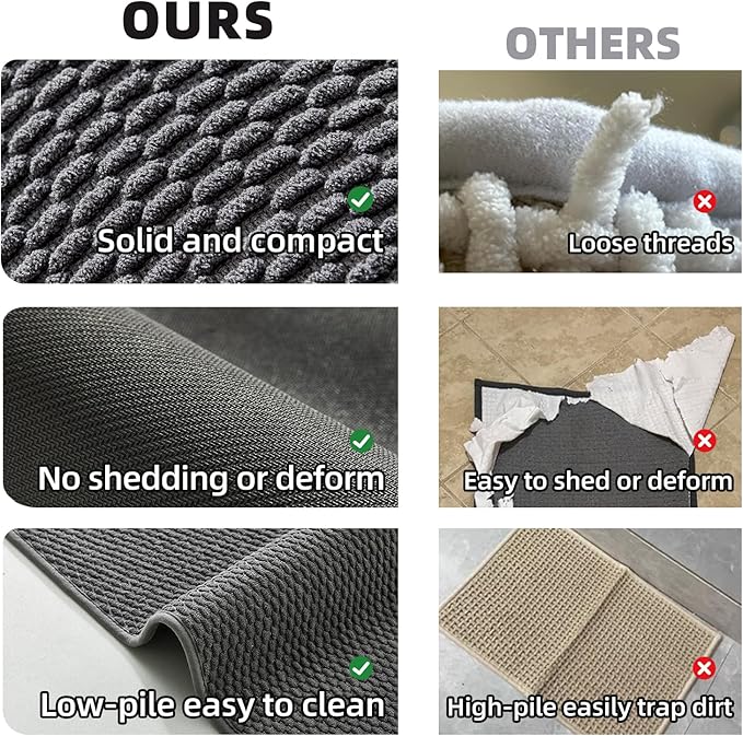Bathroom Runner Rugs, Long Bath Mat Runner Washable Thin Quick Dry Low Pile Bathroom Runner Rugs Non Slip, Dark Grey 16"x60"